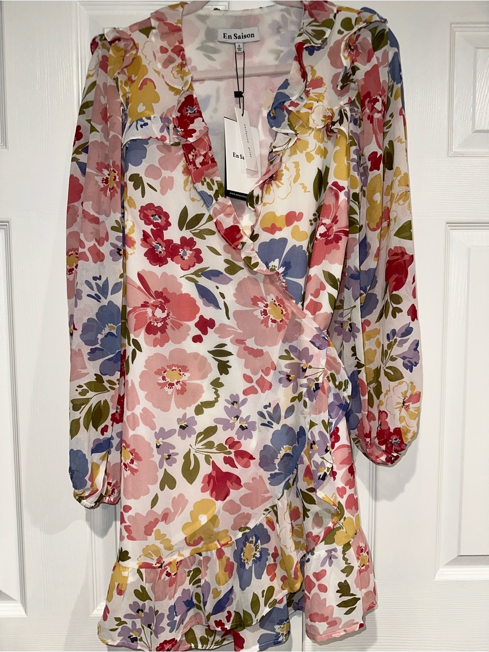 En Saison Floral Wrap Dress in Pink, Blue, Yellow, Green